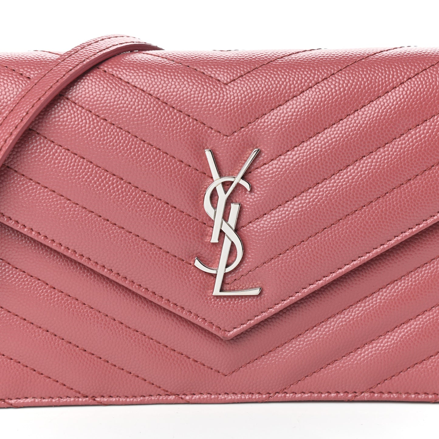 Grain De Poudre Matelasse Chevron Monogram Envelope Chain Wallet Blush Fonce