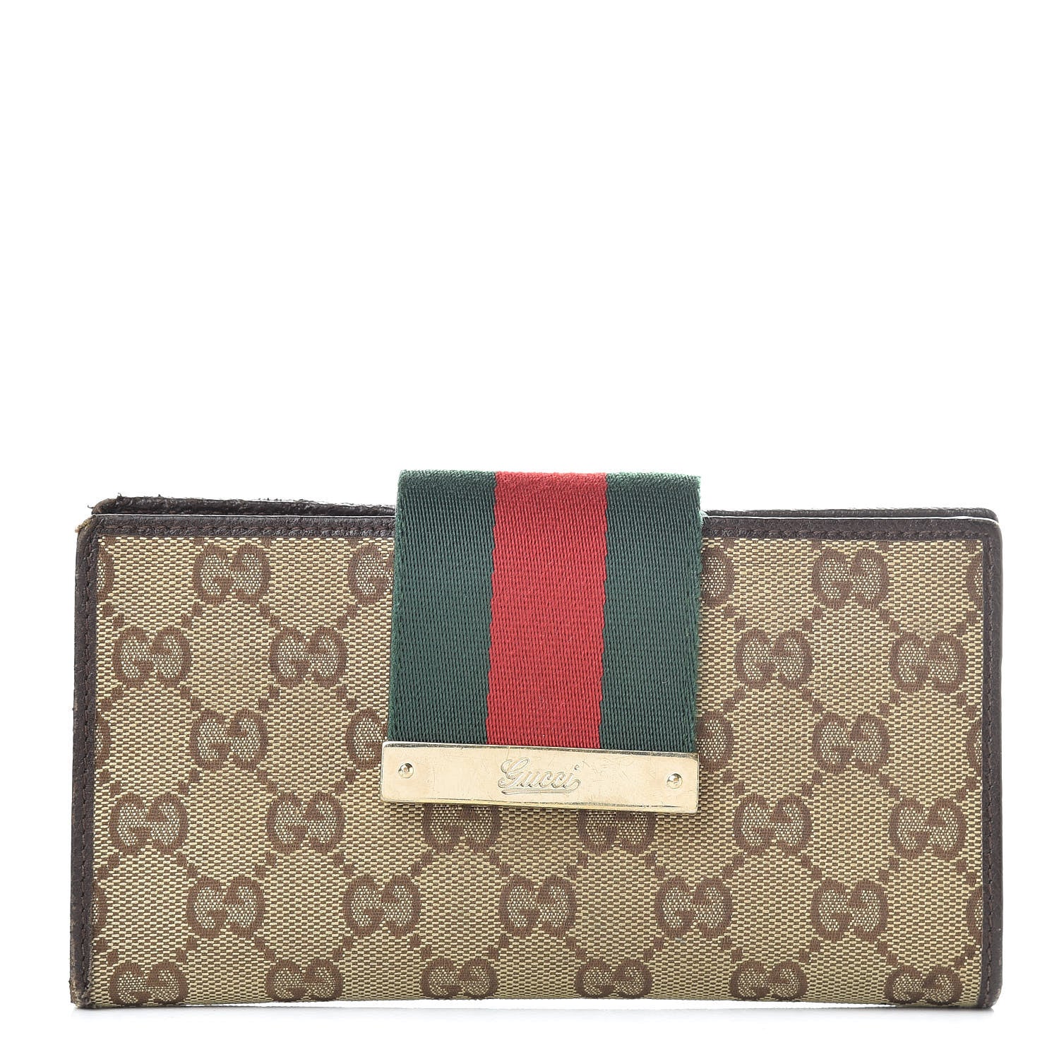 Gucci Monogram Calfskin Ladies Web Continental Wallet Beige Ebony Cocoa 1 of 11