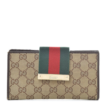 Gucci Monogram Calfskin Ladies Web Continental Wallet Beige Ebony Cocoa 1 of 11