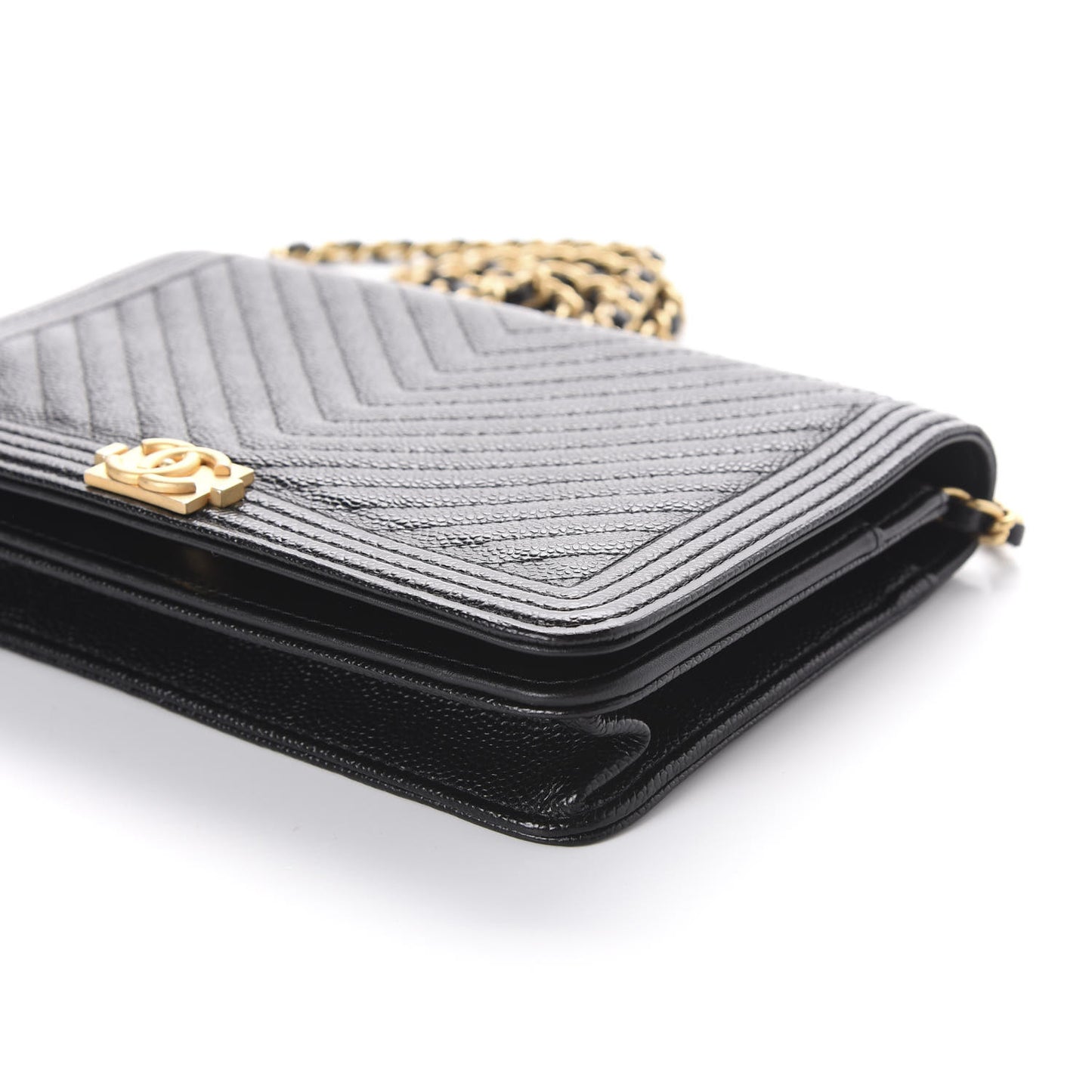 Caviar Chevron Quilted Boy Wallet On Chain WOC Black