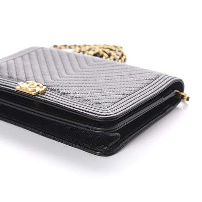 Chanel Caviar Chevron Quilted Boy Wallet On Chain WOC Black 9 of 10
