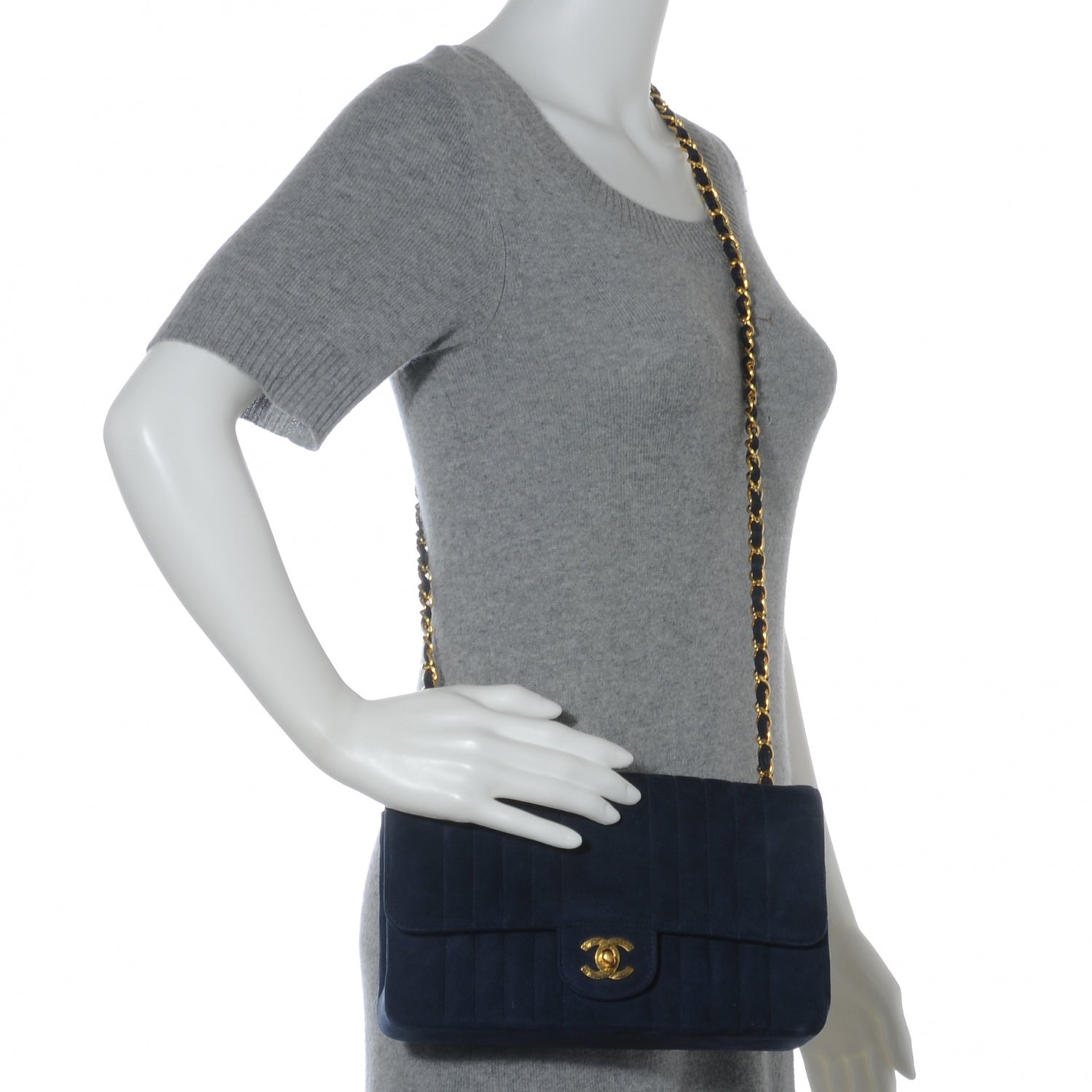 Chanel Suede Vertical Quilt Medium Flap Blue 2 of 8