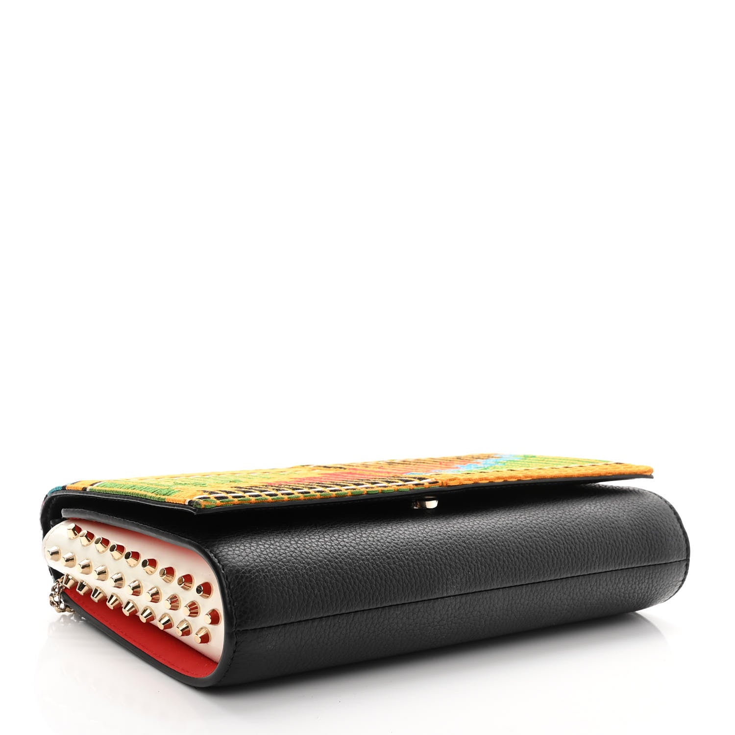 Christian Louboutin Canvas Embroidered Calfskin Spikes Paloma Africube Clutch Multicolor 4 of 10