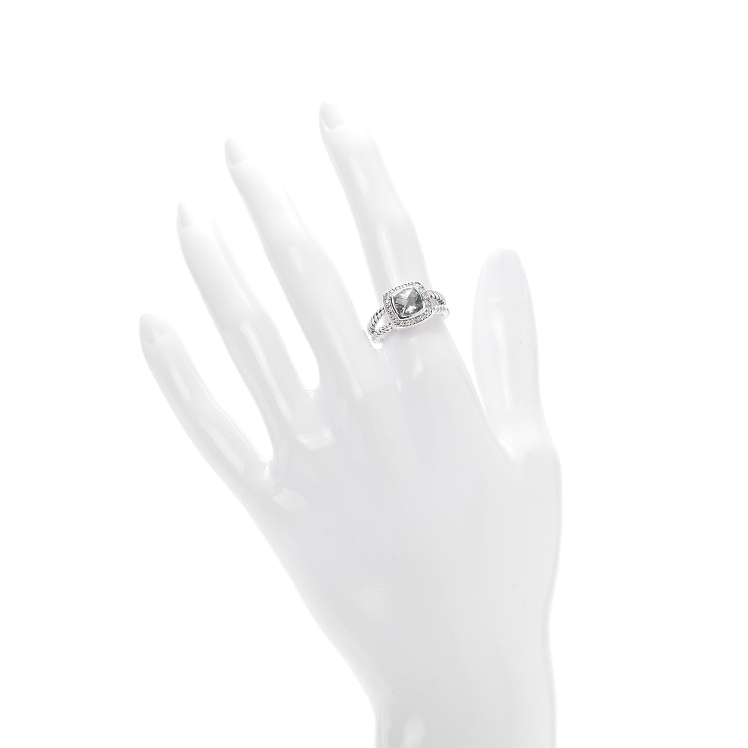 David Yurman Sterling Silver Diamond Prasiolite 7mm Petite Albion Ring 51 5.75 2 of 6