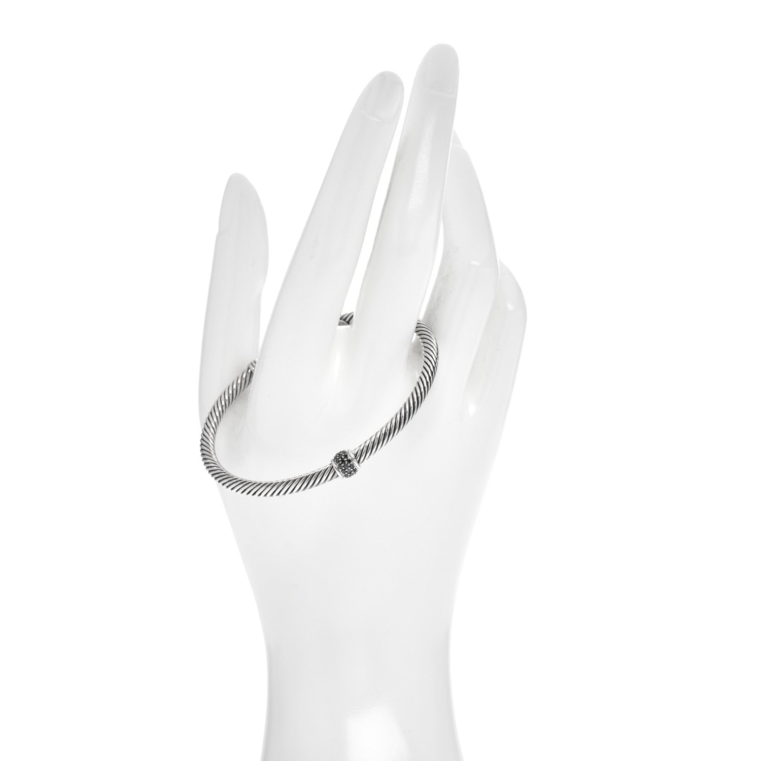 David Yurman Sterling Silver Black Diamond 4mm Cable Classics Single Station Bracelet 2 of 4