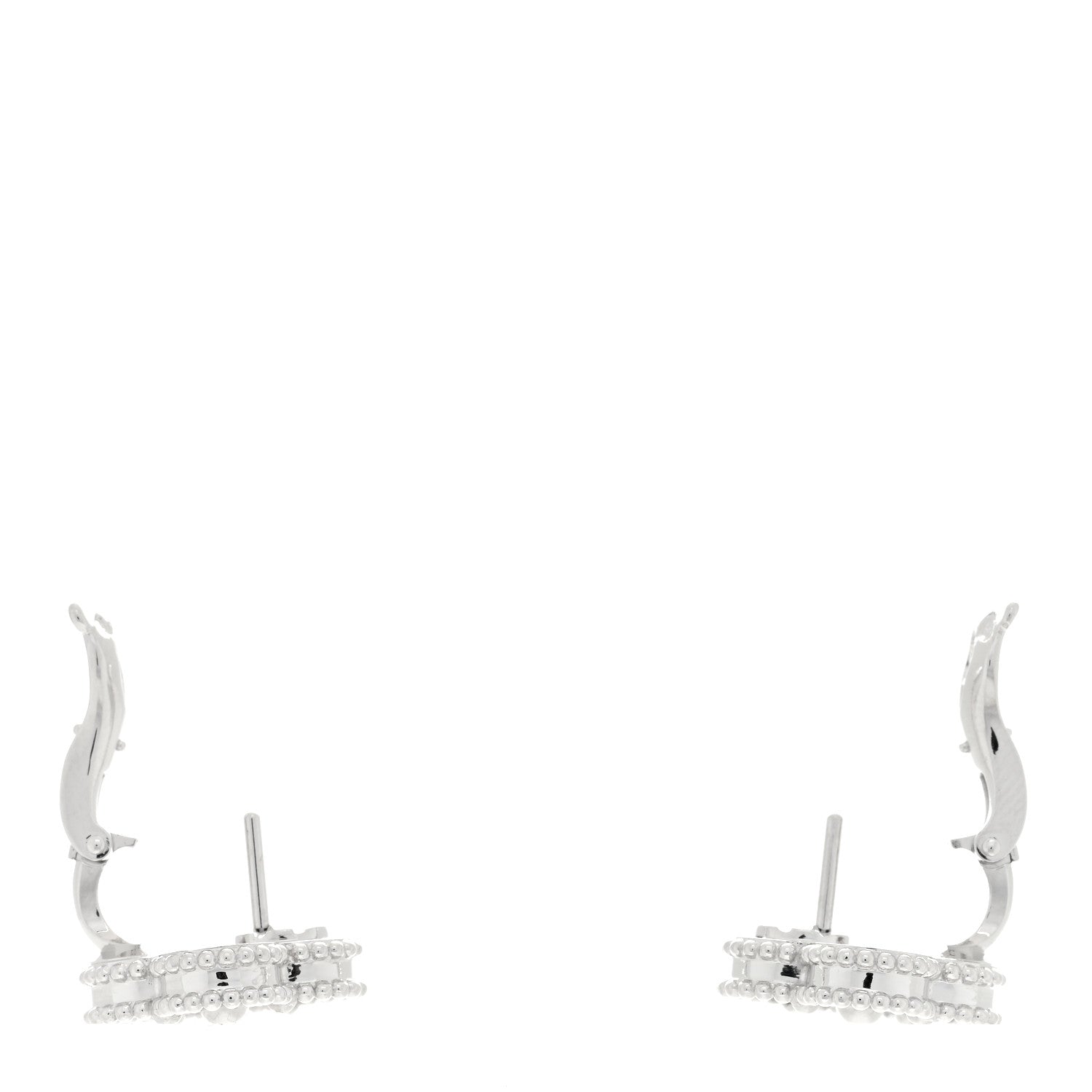 Van Cleef & Arpels 18K White Gold Guilloche Vintage Alhambra Earrings 3 of 5