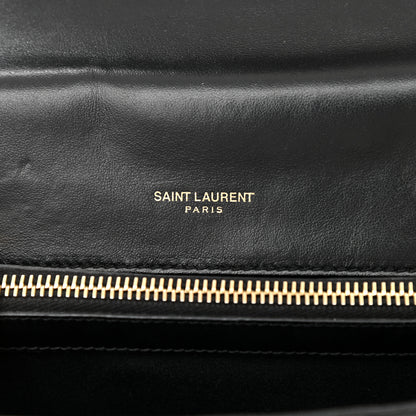 Saint Laurent Calfskin Matelasse Chevron Studded Monogram Medium College Bag Black 6 of 12