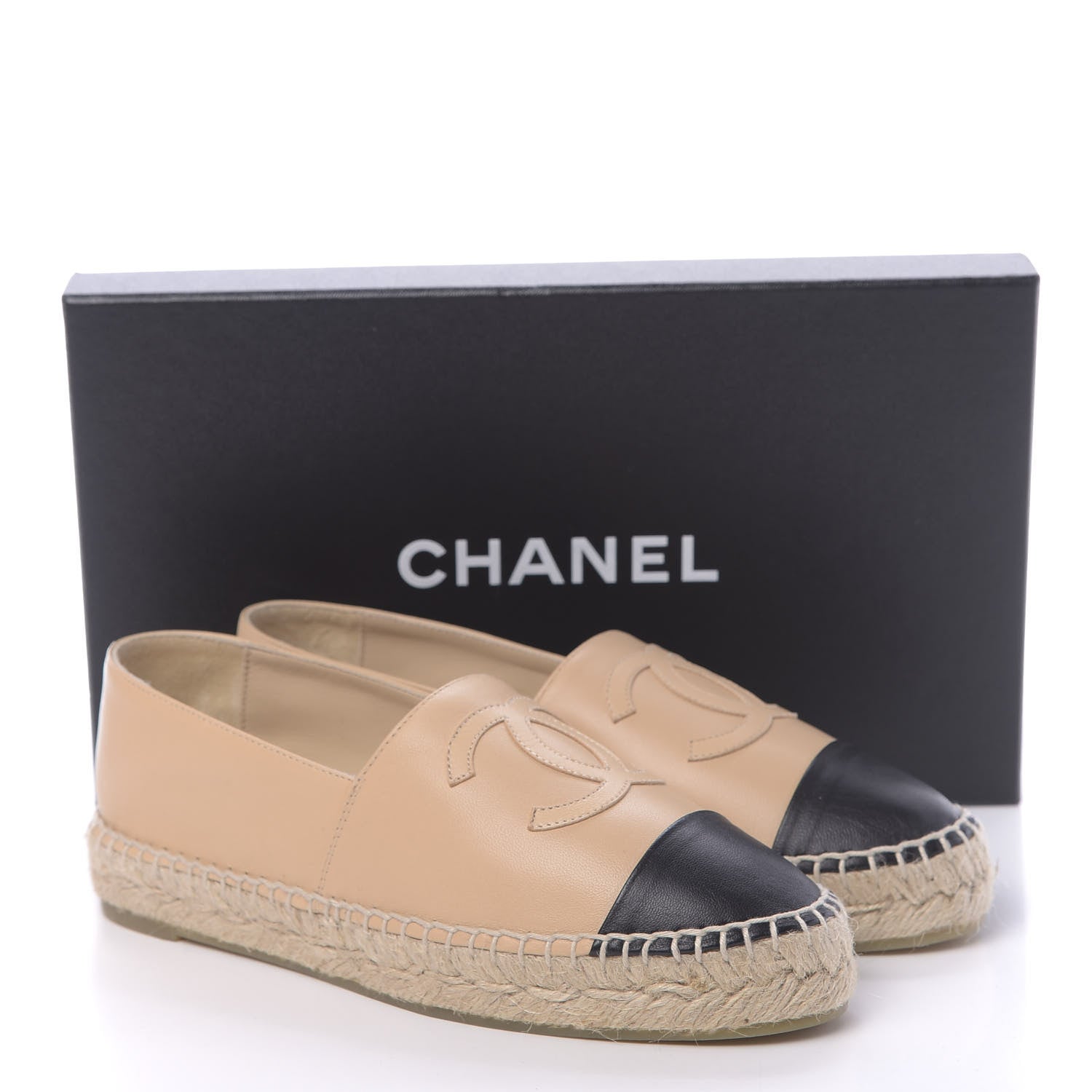 Chanel Lambskin CC Espadrilles 36 Beige Black 10 of 10