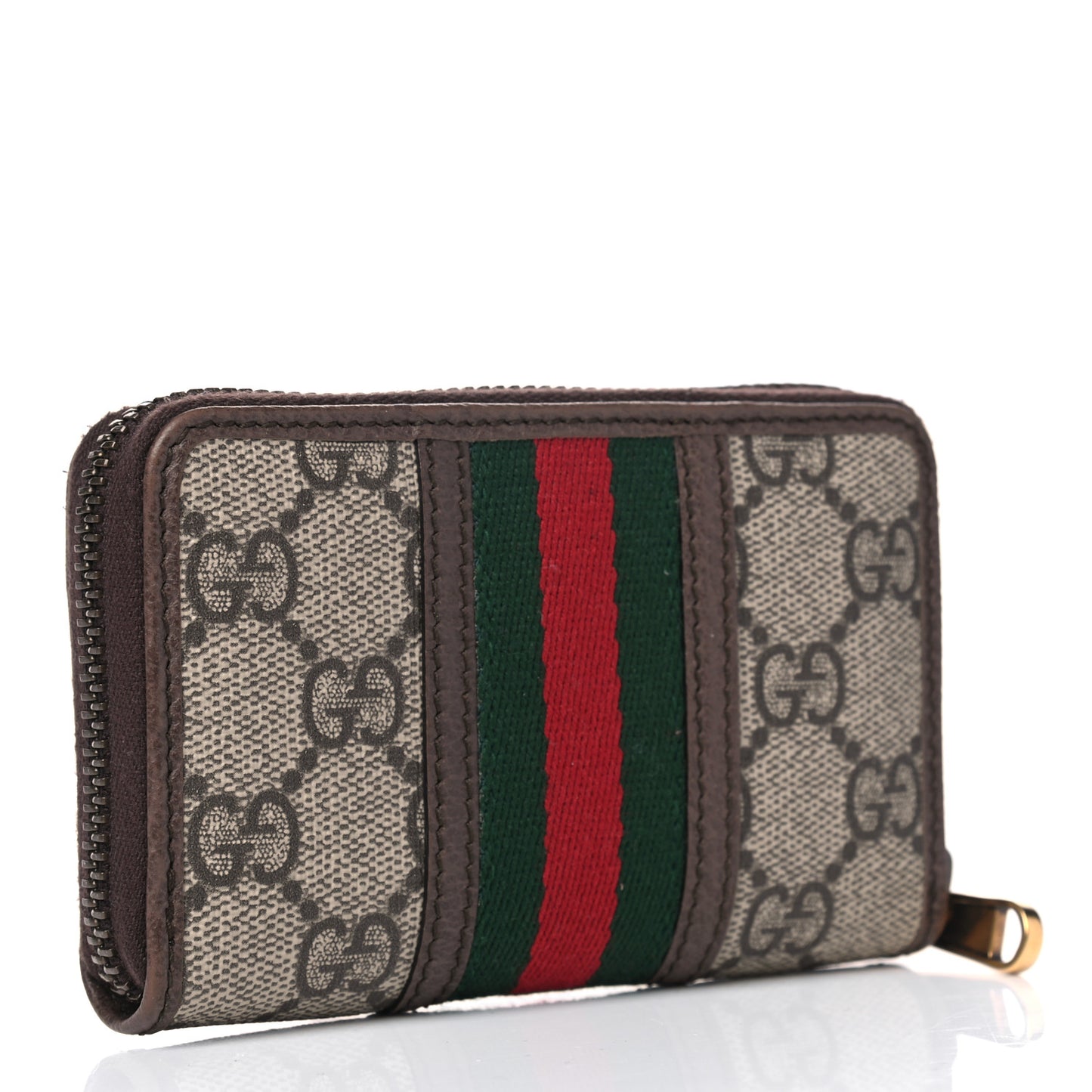 GG Supreme Web Ophidia Zip Around Card Case Brown