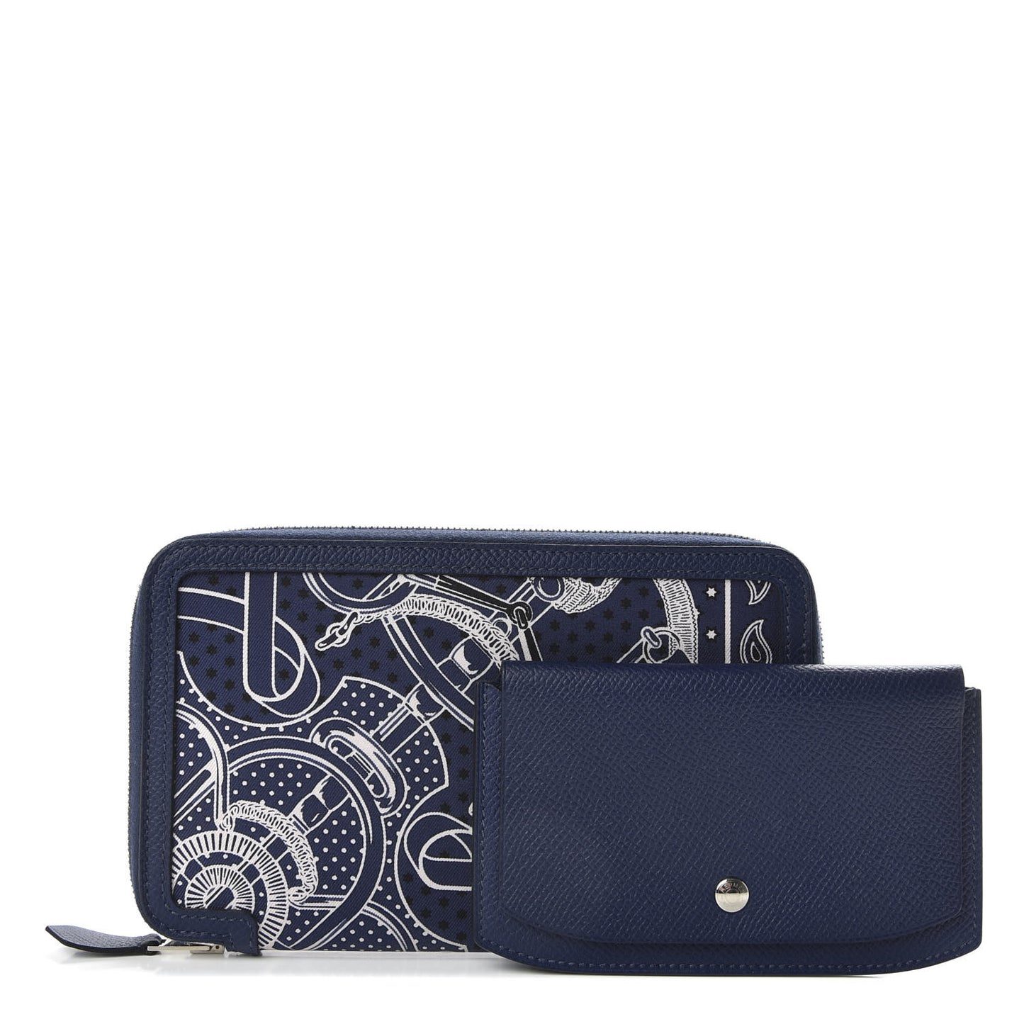 Epsom Printed Silk Eperon d'Or Bandana Soie-Cool Wallet Bleu Marine