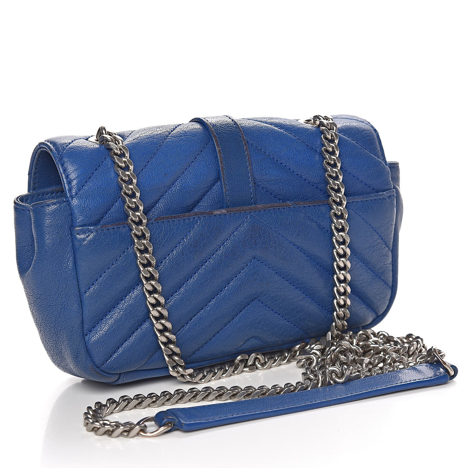 Saint Laurent Sheepskin Matelasse Chevron Monogram Classic Baby Chain Bag Blue Majorelle 3 of 20