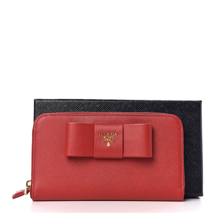 Prada Saffiano Fiocco Bow Zip Around Wallet Fuoco 10 of 10
