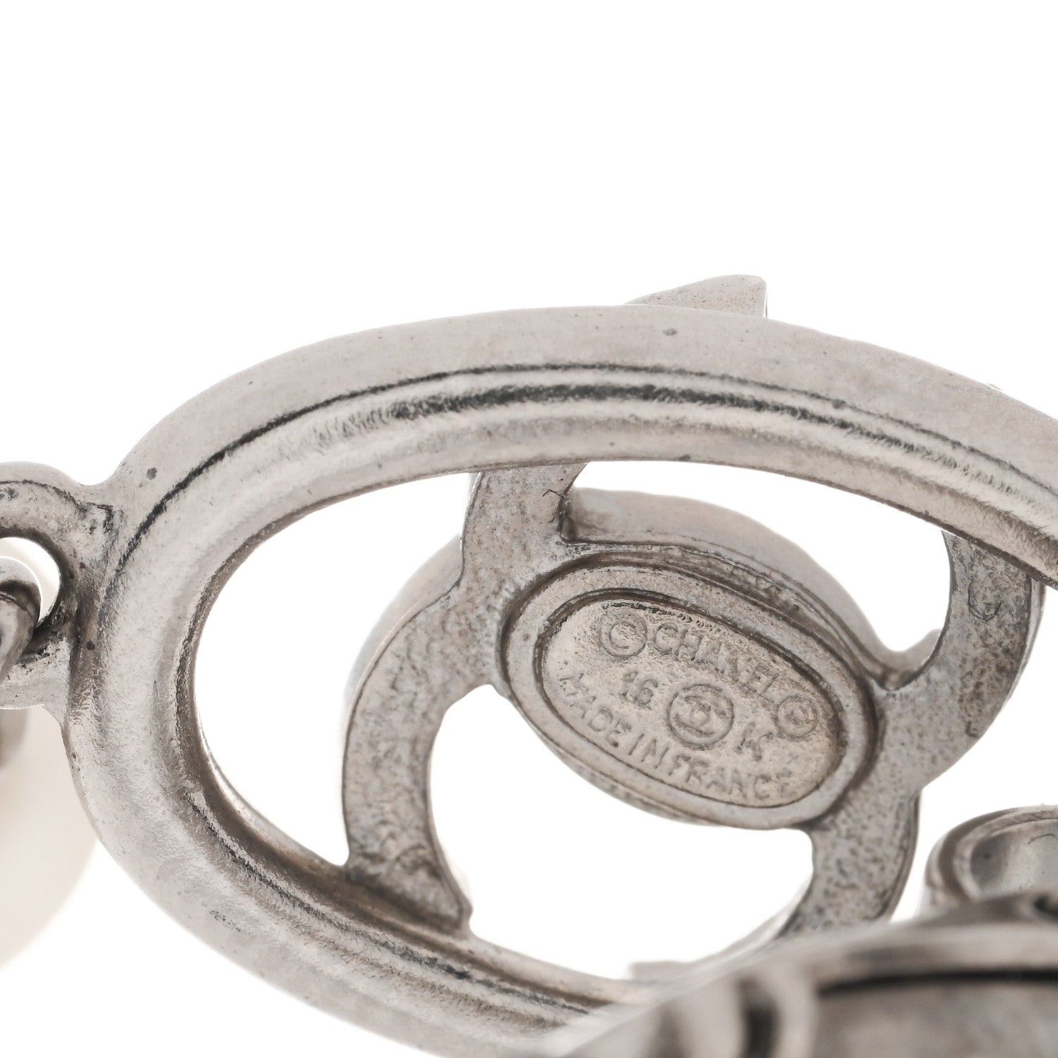 Chanel Pearl Crystal Oval CC Drop Earrings Silver 4 of 4