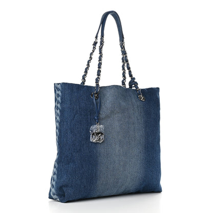 Chanel Denim Printed Shopping Bag Blue 3 of 9