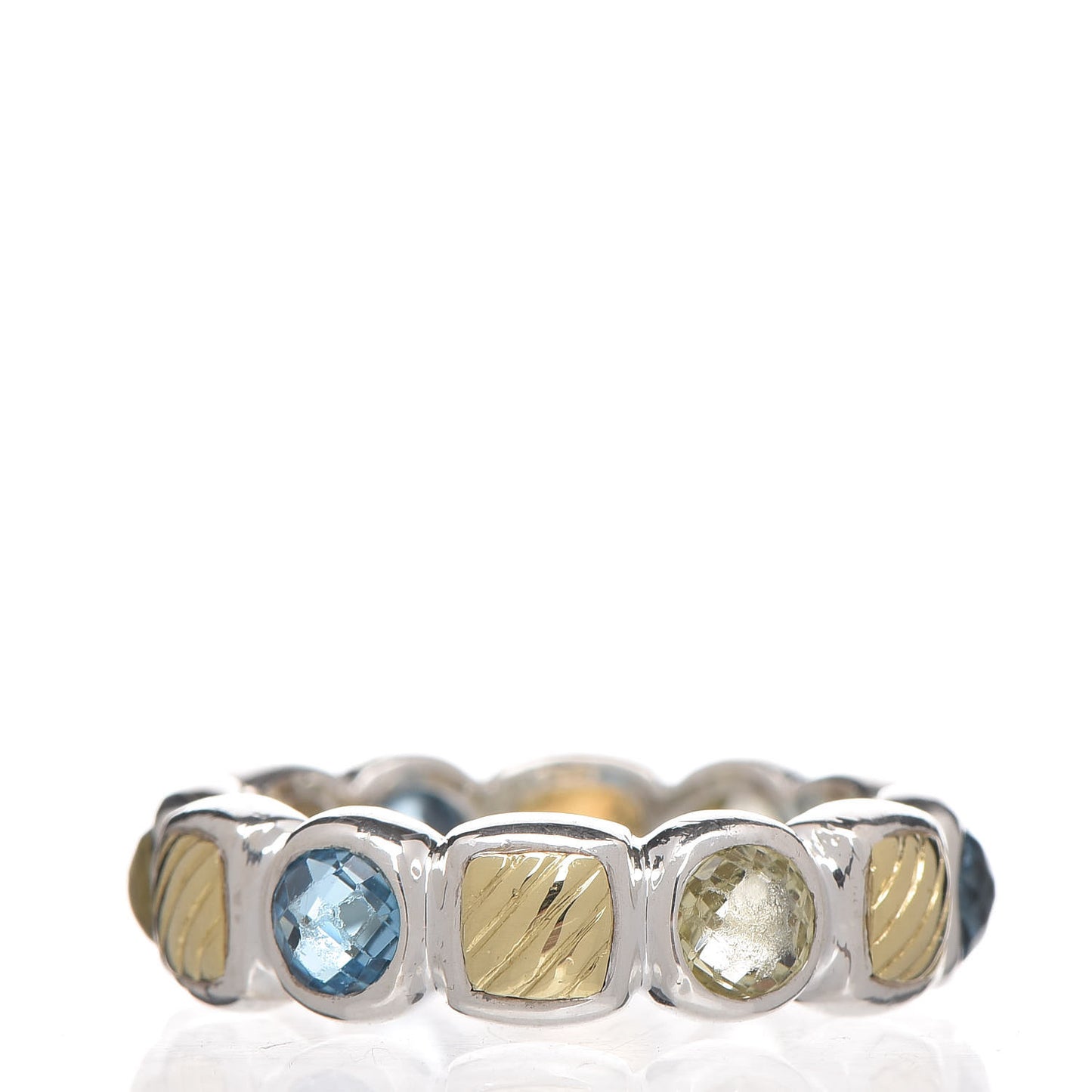 Sterling Silver 18K Yellow Gold Blue Topaz Citrine Chiclet Ring 52 6