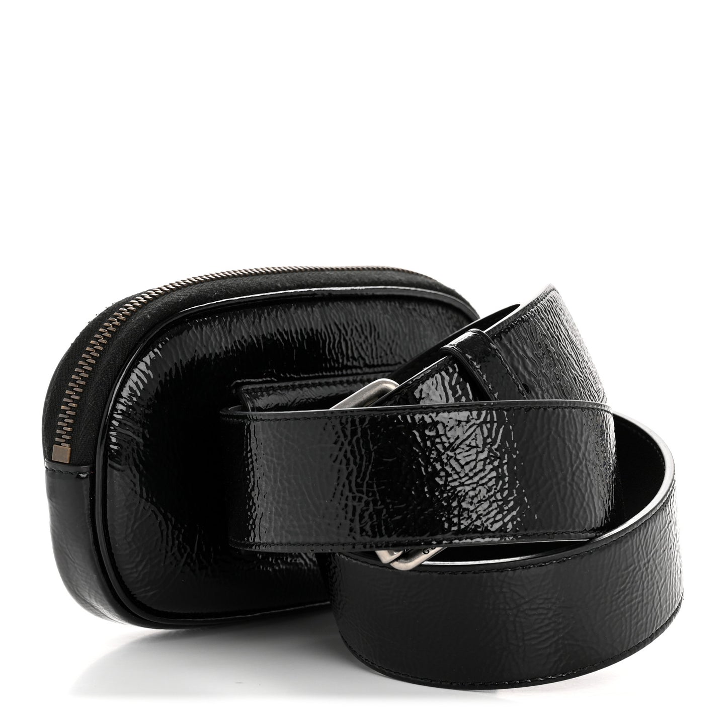 Patent Rubber Game Patch Logo Belt Bag 95 38 Black
