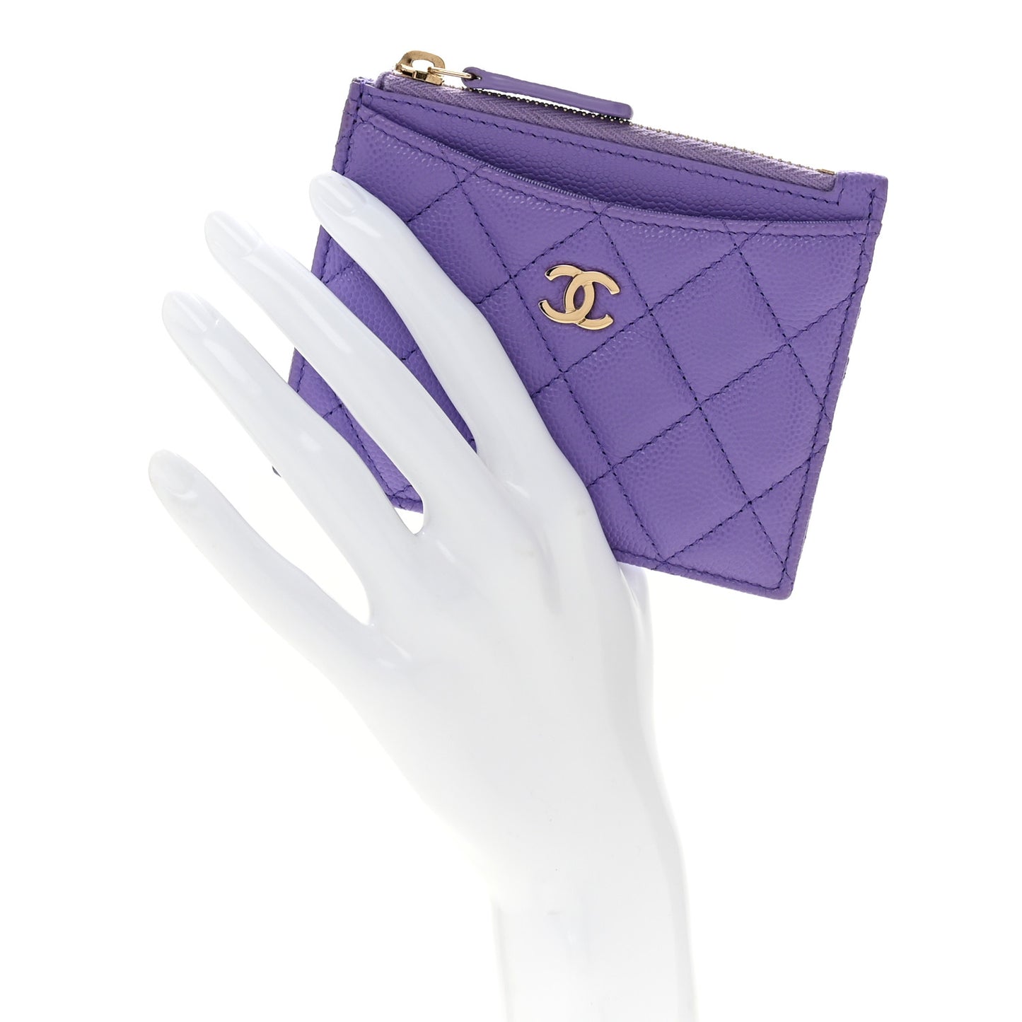 Caviar Quilted CC Zip Card Holder Purple
