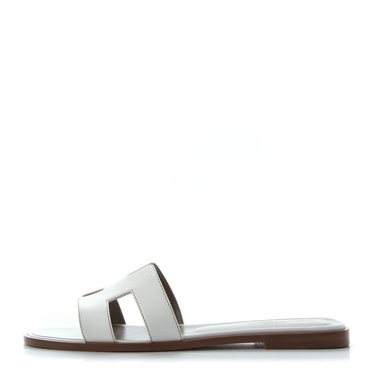 Hermes Box Calfskin Oran Sandals 40.5 White 1 of 4