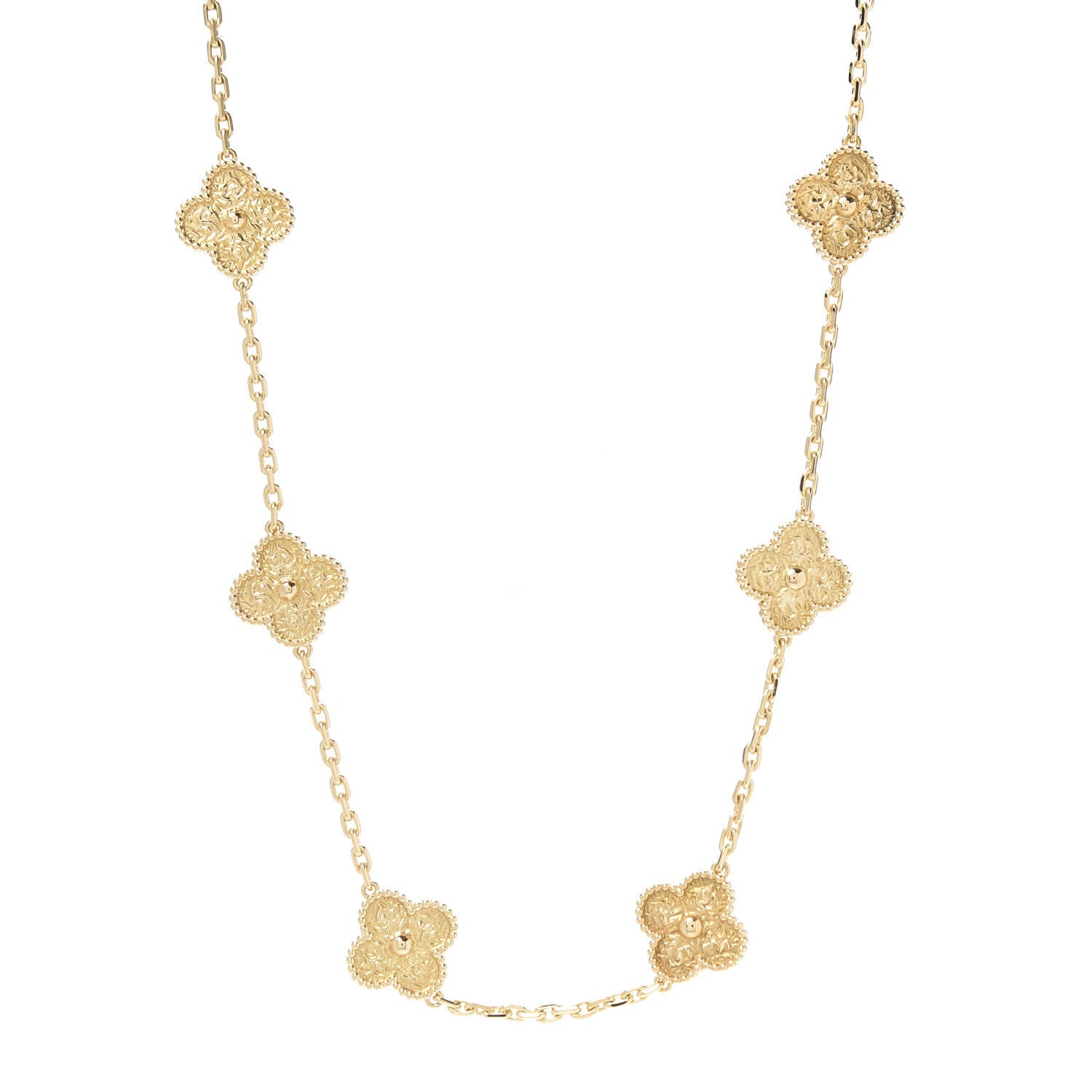 Van Cleef & Arpels 18K Yellow Gold 10 Motifs Vintage Alhambra Necklace 1 of 6
