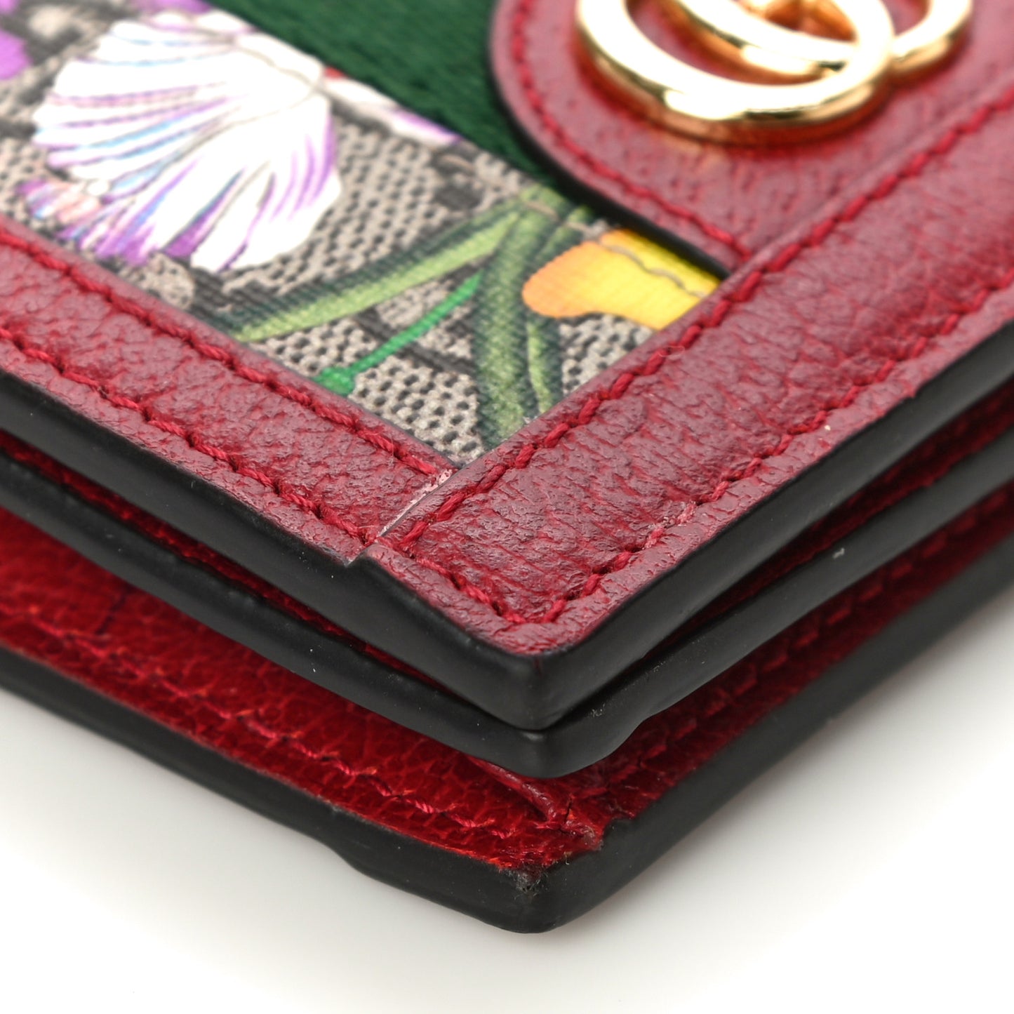 GG Supreme Monogram Flora Web Ophidia Card Case Red