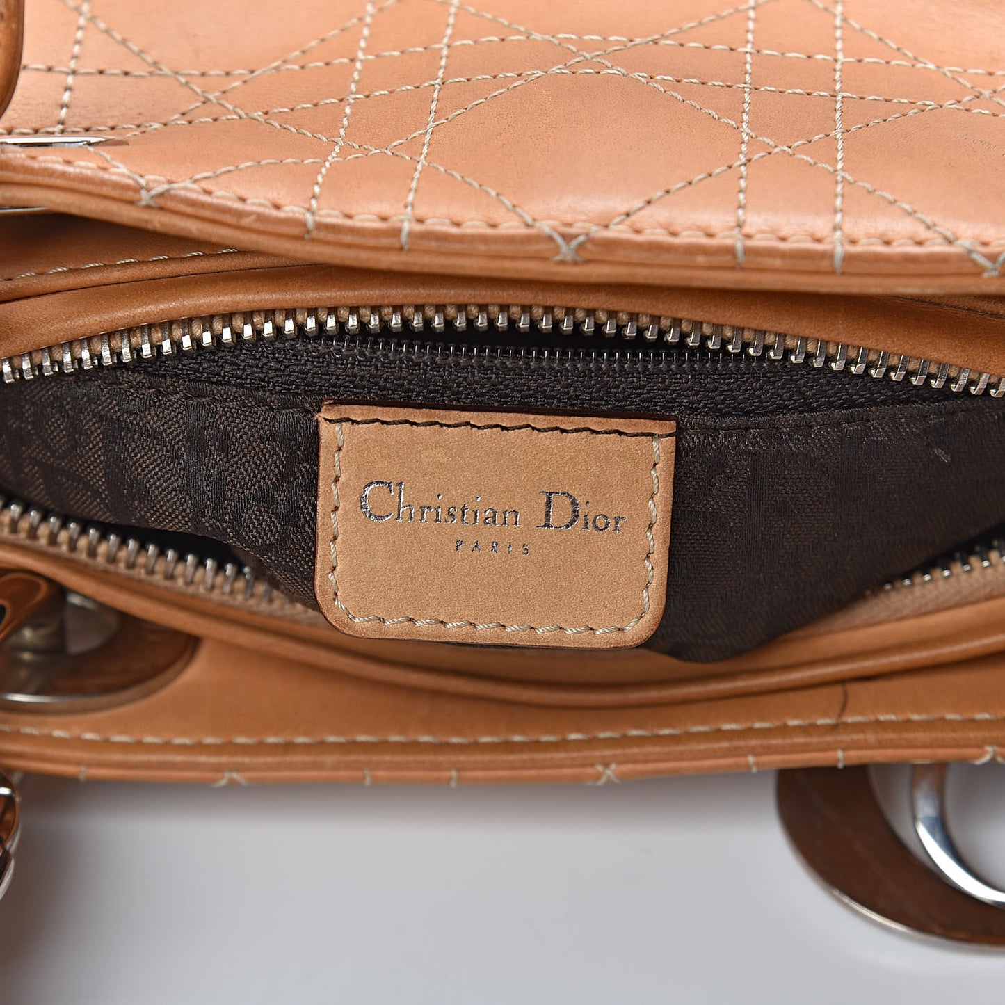 Calfskin Cannage Medium Lady Dior Camel