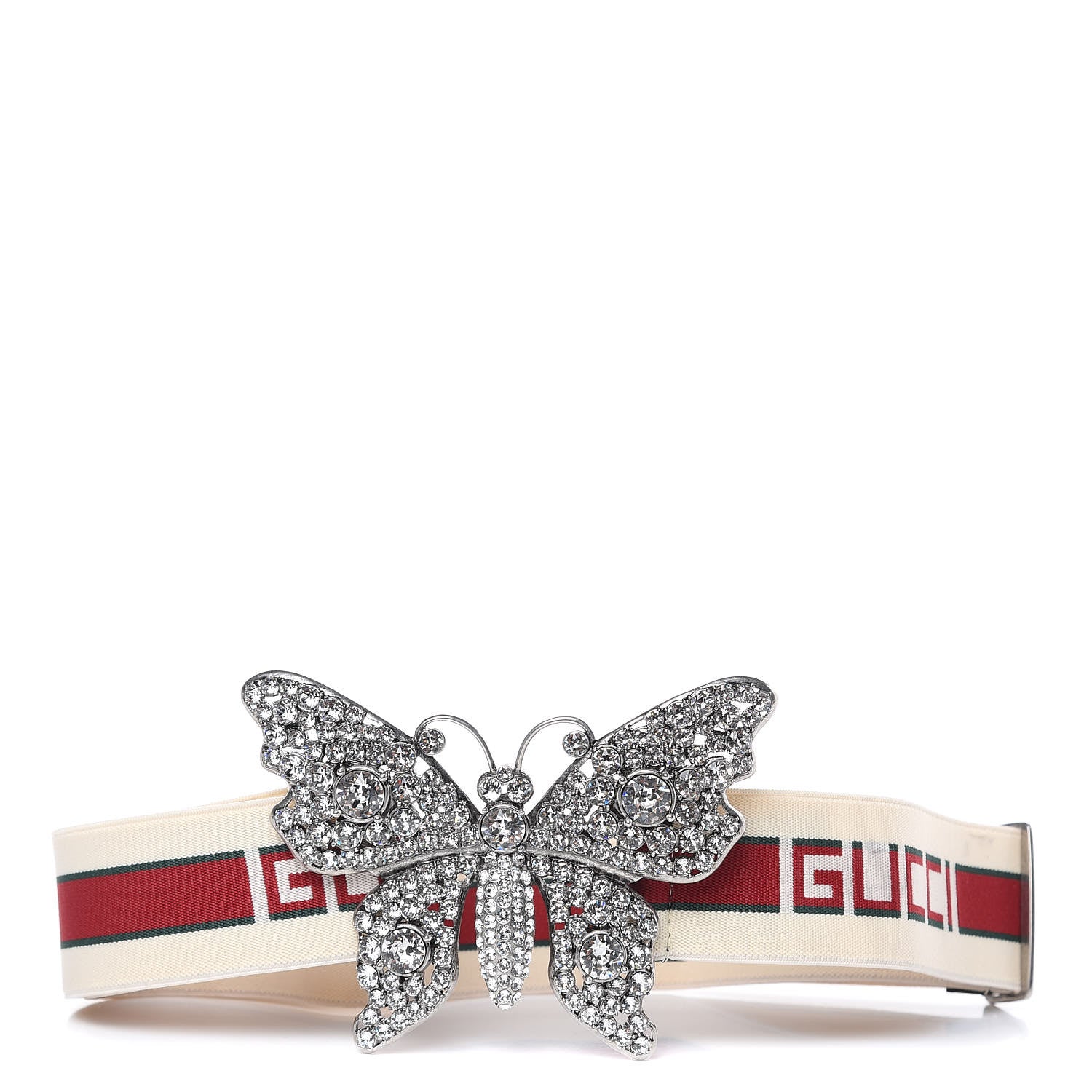 Gucci Jacquard Crystal Stripe Butterfly Belt 85 34 White 1 of 4