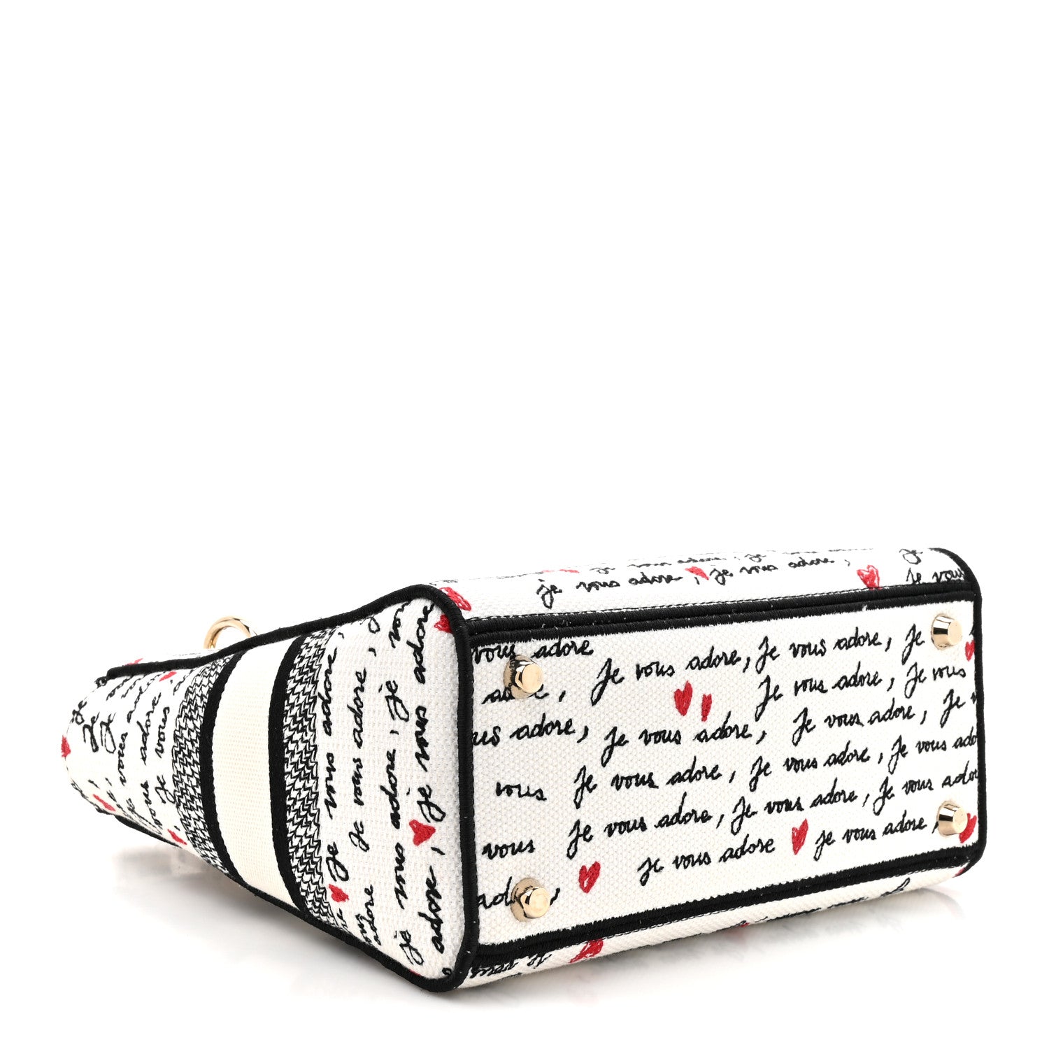 Christian Dior Canvas Embroidered Dioramour Je Vous Adore Medium Lady D-Lite White Black Red 4 of 10