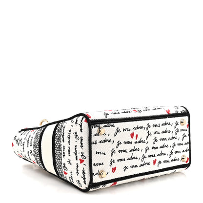Christian Dior Canvas Embroidered Dioramour Je Vous Adore Medium Lady D-Lite White Black Red 4 of 10