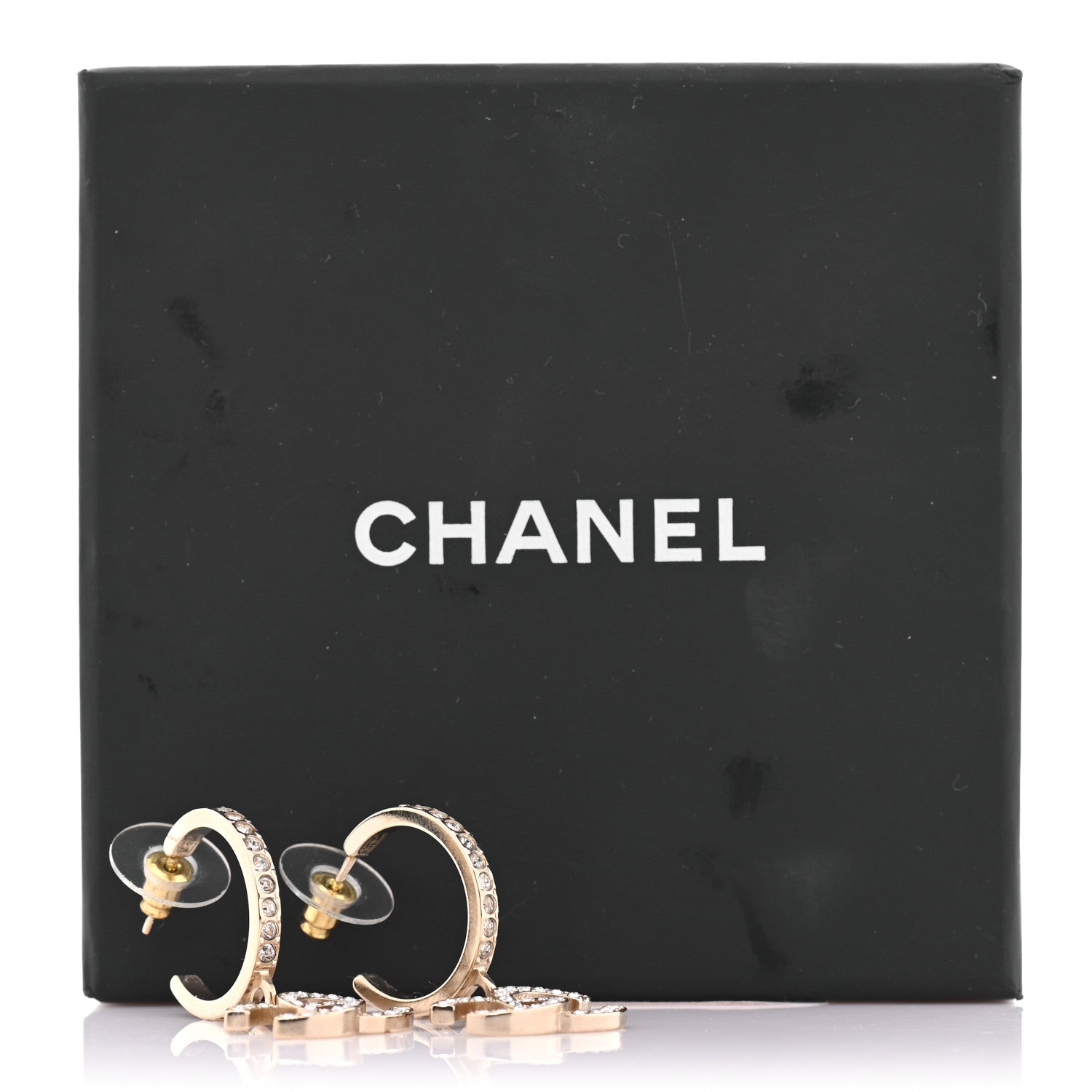 Chanel Crystal Lock Symbols CC Hoop Drop Earrings Gold 5 of 5
