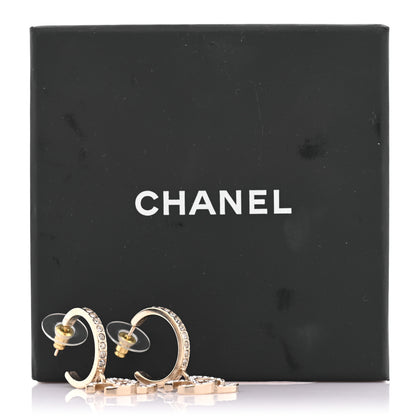 Chanel Crystal Lock Symbols CC Hoop Drop Earrings Gold 5 of 5