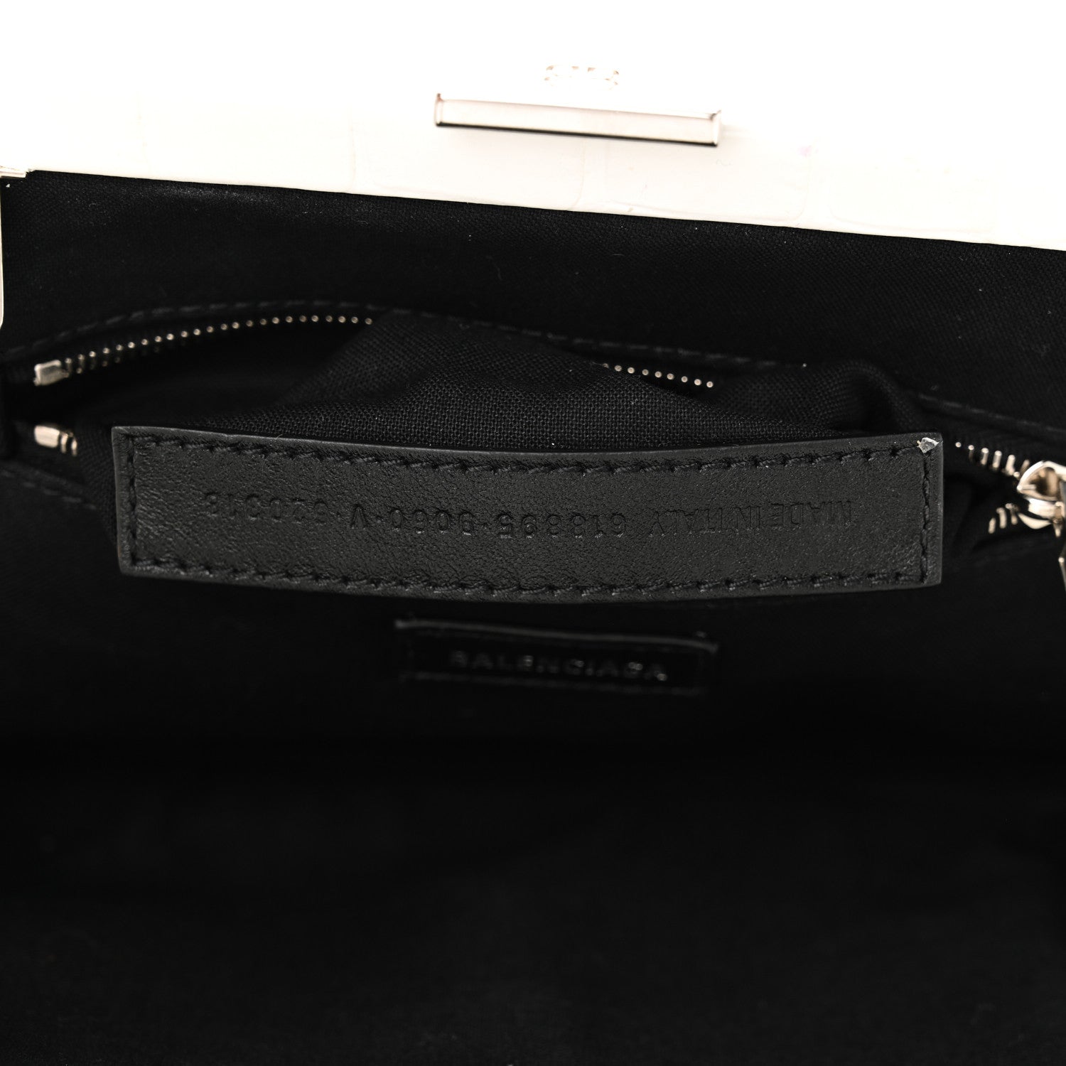 Balenciaga Shiny Supple Calfskin Logo Crocodile Embossed Cloud Clutch XS White 7 of 11