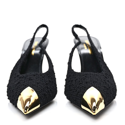 Saint Laurent Tweed Slingback Kendall 90 Pumps 38 Black 2 of 9