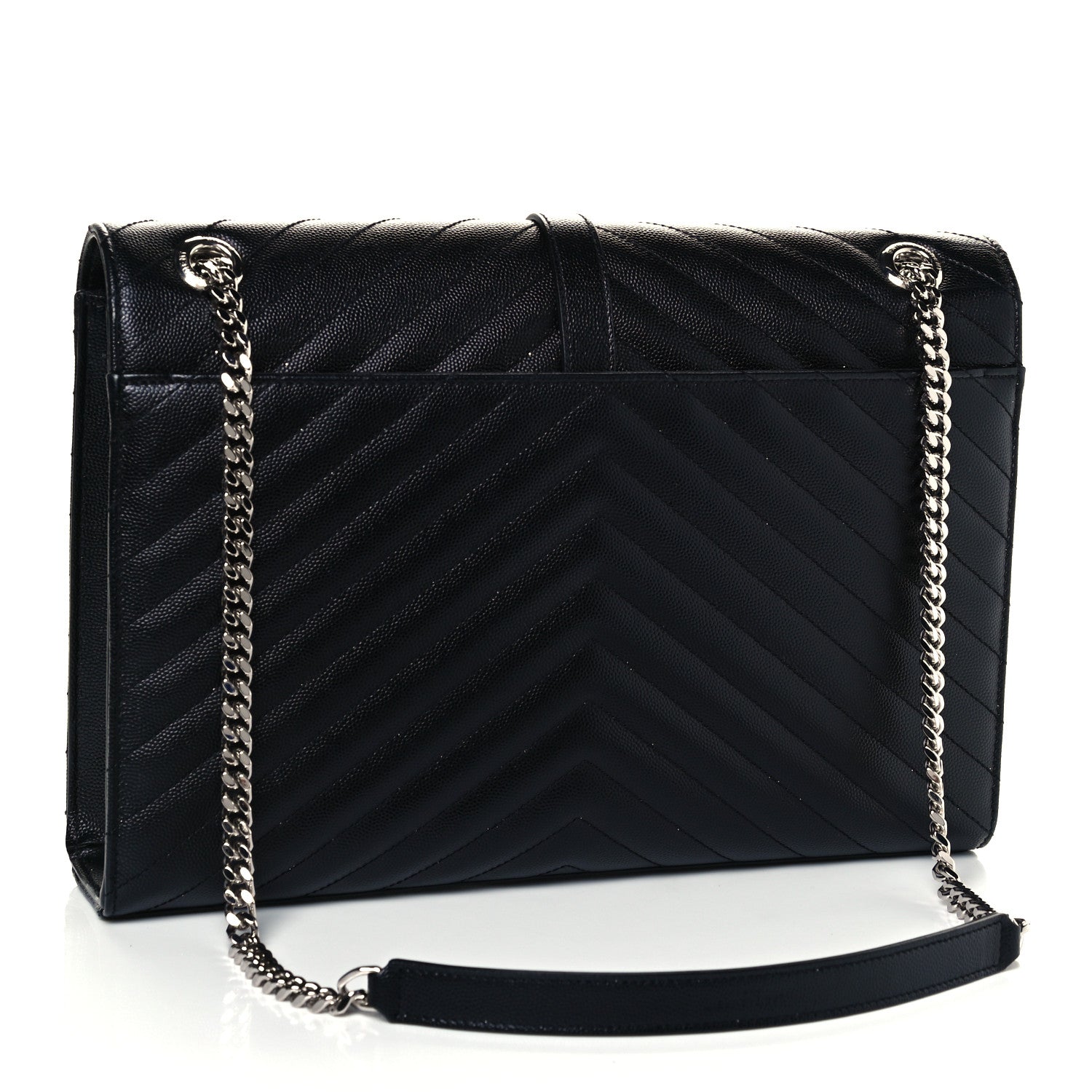 Saint Laurent Grain De Poudre Matelasse Chevron Large Monogram Satchel Black 3 of 11