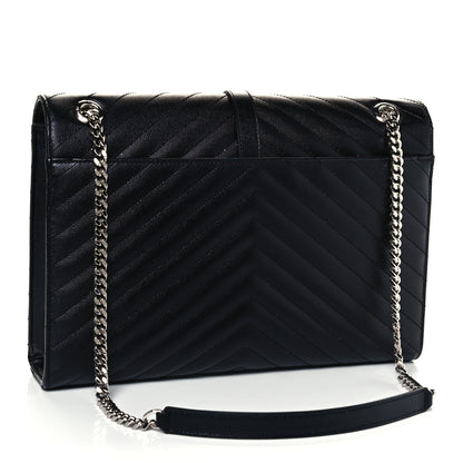 Saint Laurent Grain De Poudre Matelasse Chevron Large Monogram Satchel Black 3 of 11
