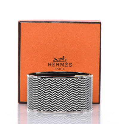Hermes Enamel Printed Extra Wide Chevron Bracelet 65 Black 6 of 6