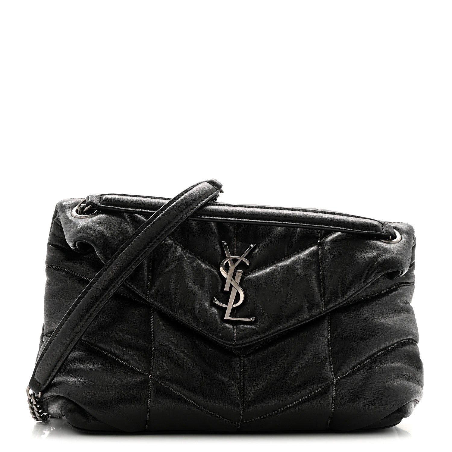 Saint Laurent Lambskin Quilted Metal Small Loulou Puffer Monogram Chain Satchel  Black 1 of 14