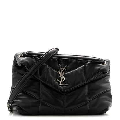 Saint Laurent Lambskin Quilted Metal Small Loulou Puffer Monogram Chain Satchel  Black 1 of 14