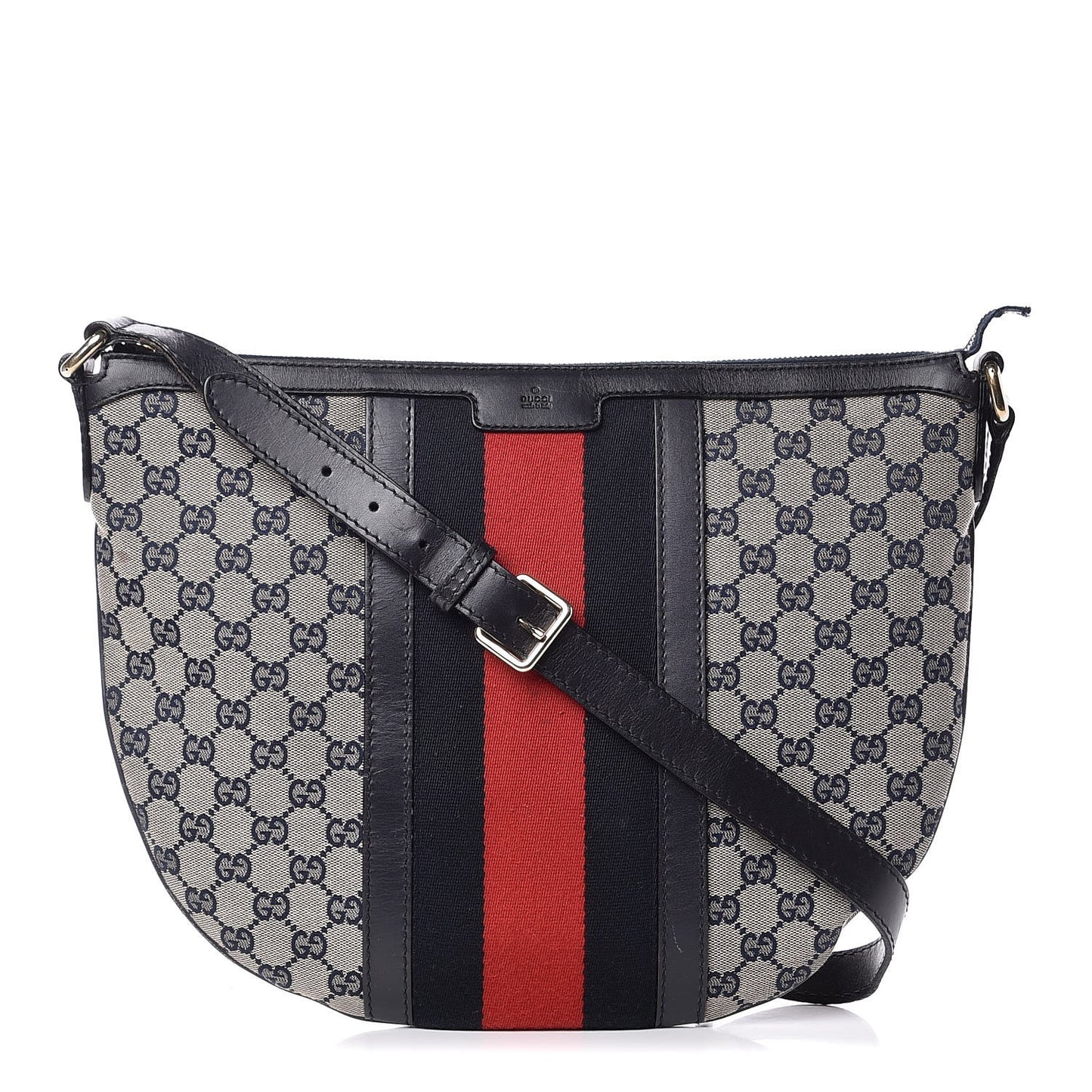 Monogram Vintage Web Medium Half Moon Hobo Navy