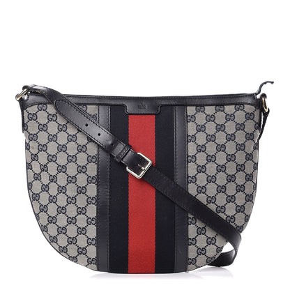 Gucci Monogram Vintage Web Medium Half Moon Hobo Navy 1 of 12