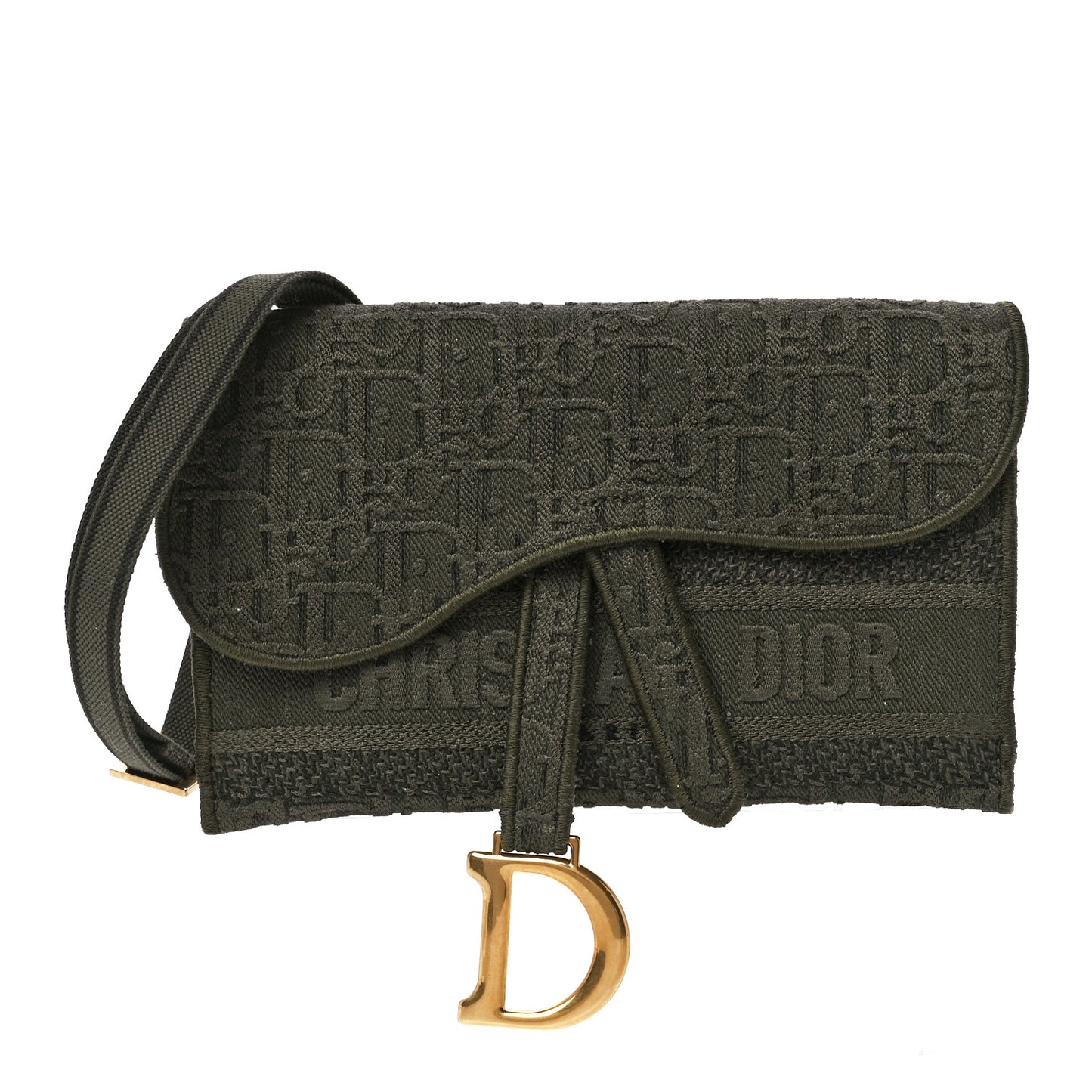 Oblique Embroidered Slim Saddle Pouch Green