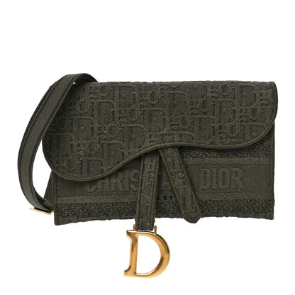 Christian Dior Oblique Embroidered Slim Saddle Pouch Green 1 of 11