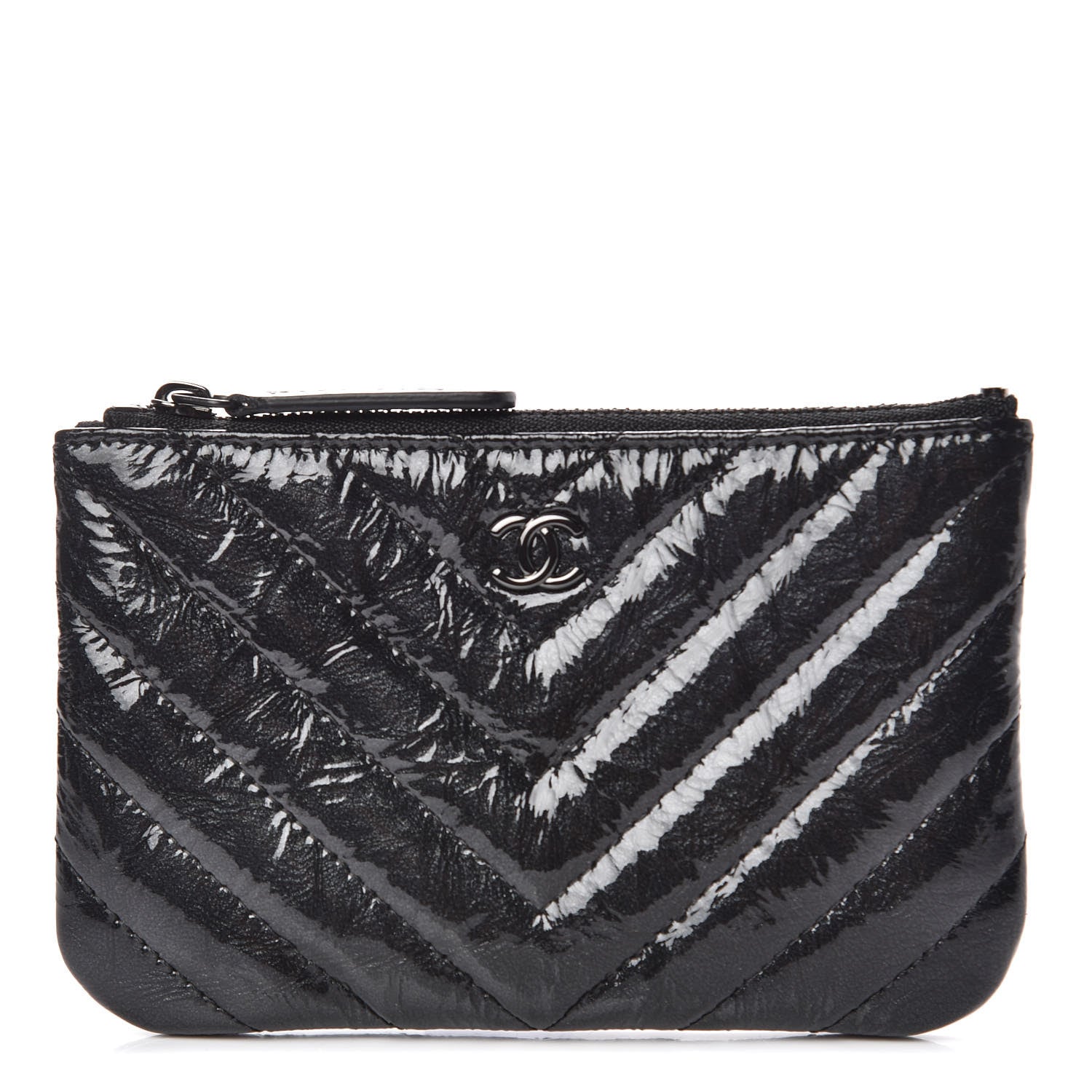 Chanel Patent Metallic Crumpled Calfskin Chevron Quilted Cosmetic Case So Black 1 of 10