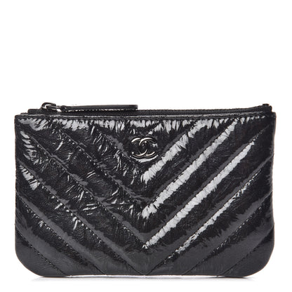 Chanel Patent Metallic Crumpled Calfskin Chevron Quilted Cosmetic Case So Black 1 of 10