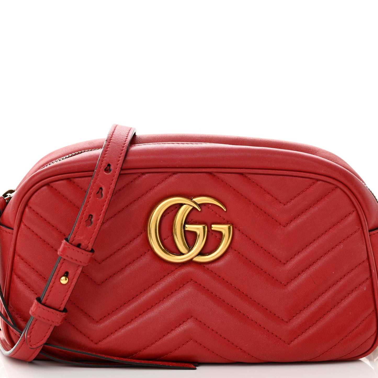 Calfskin Matelasse Small GG Marmont Chain Shoulder Bag Hibiscus Red
