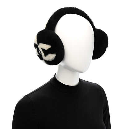 Chanel Shearling CC Ear Muffs Black White 2 of 5