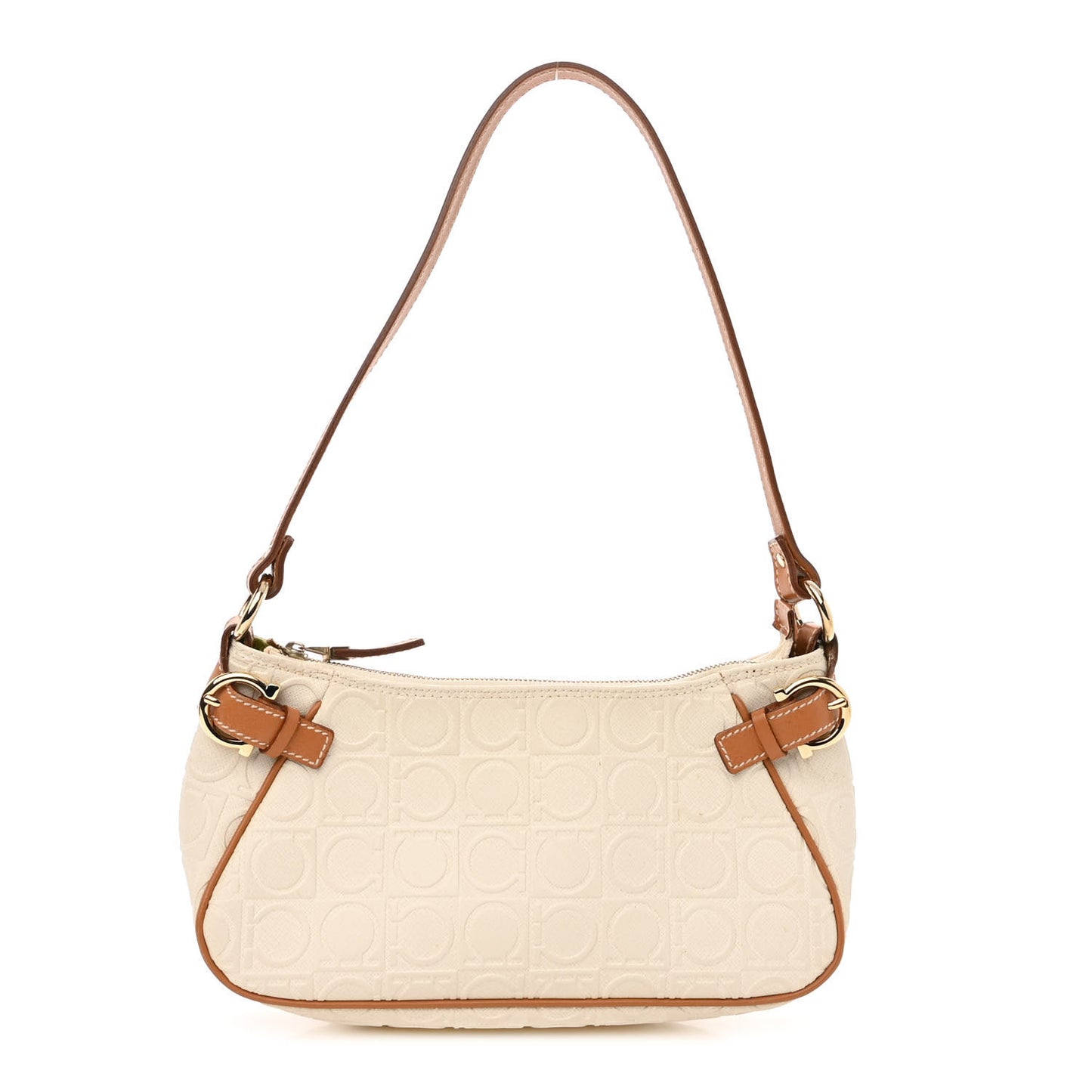 Calfskin Gancini Embossed Shoulder Bag Off White