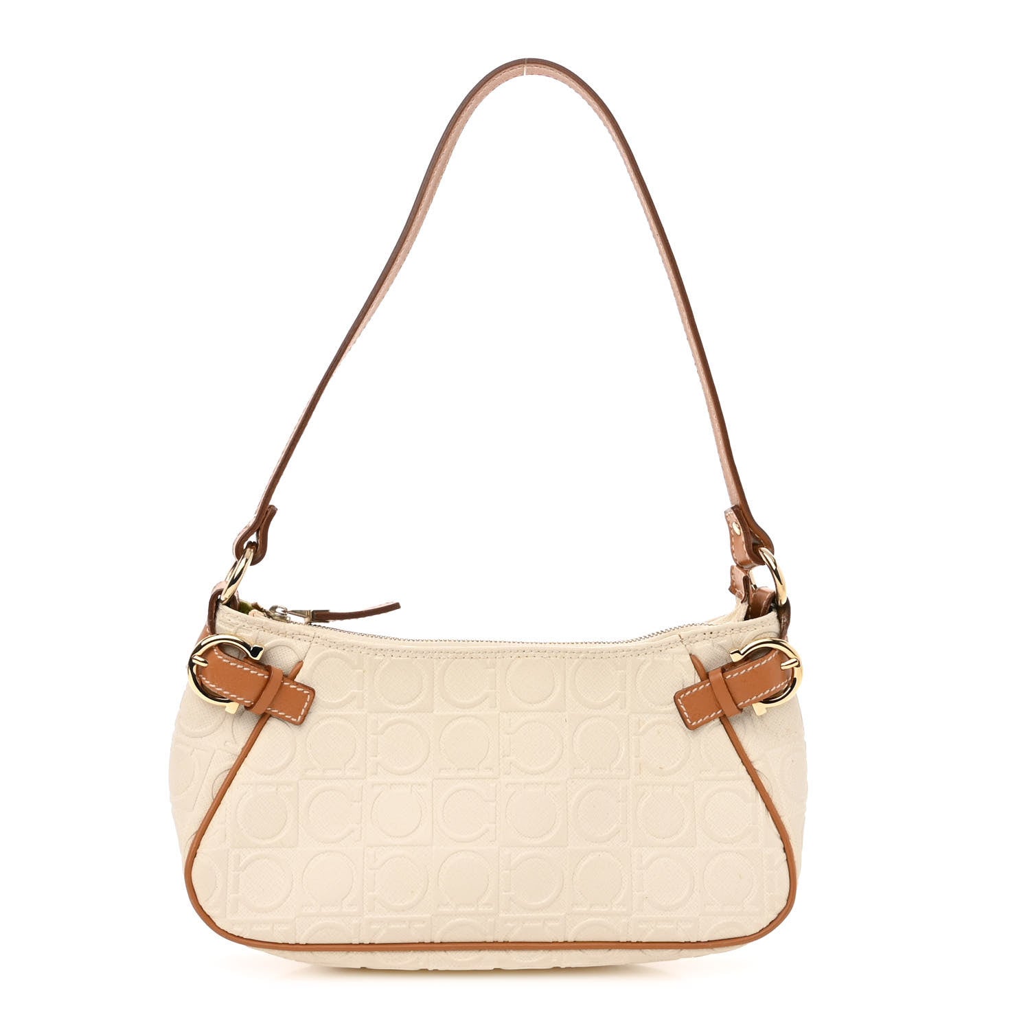 Salvatore Ferragamo Calfskin Gancini Embossed Shoulder Bag Off White 1 of 12