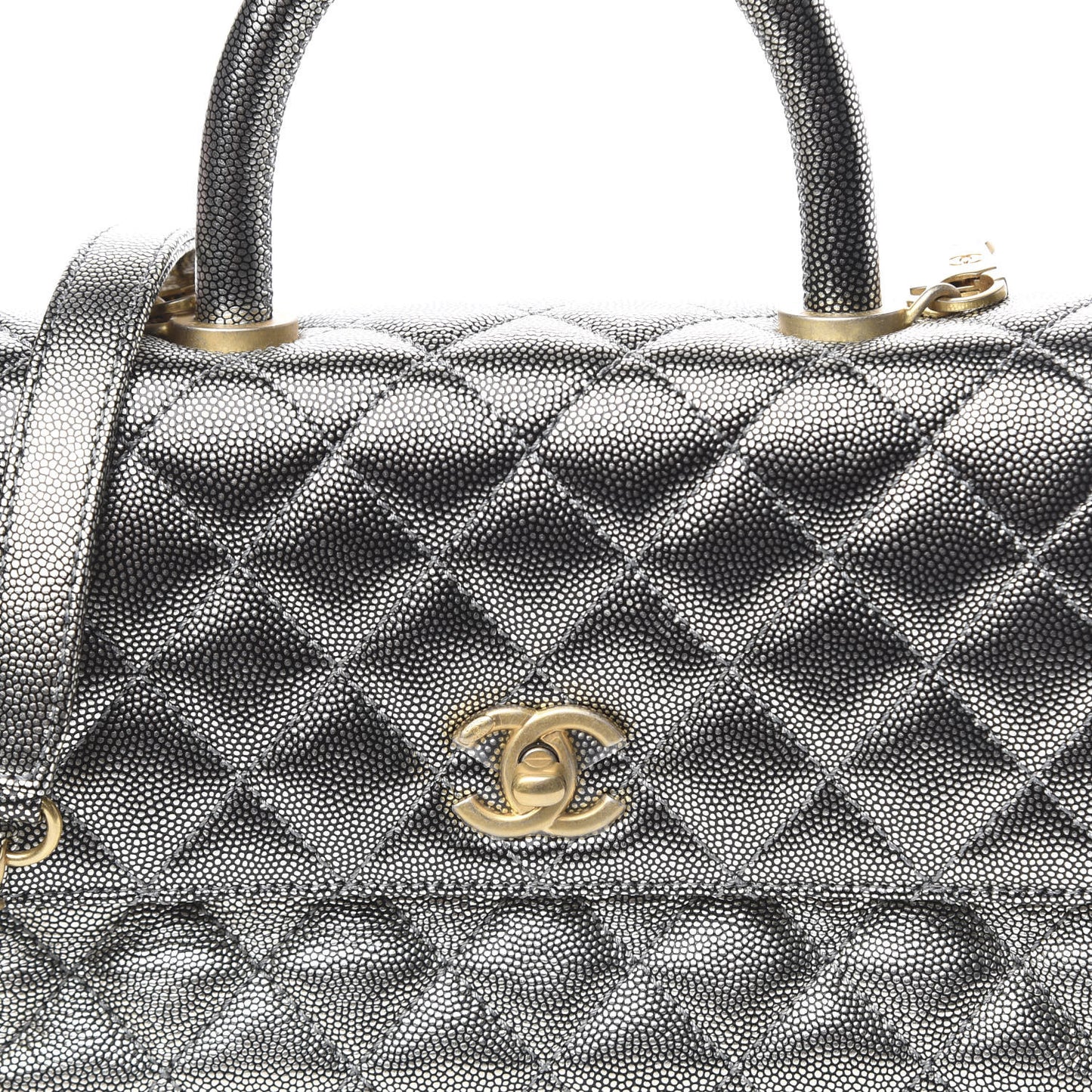 Metallic Caviar Quilted Mini Coco Handle Flap Silver