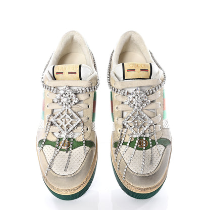 Gucci Nubuck Calfskin Web Removable Crystals Mens Screener Sneakers 8 Dusty Milk New Mystic White 5 of 12