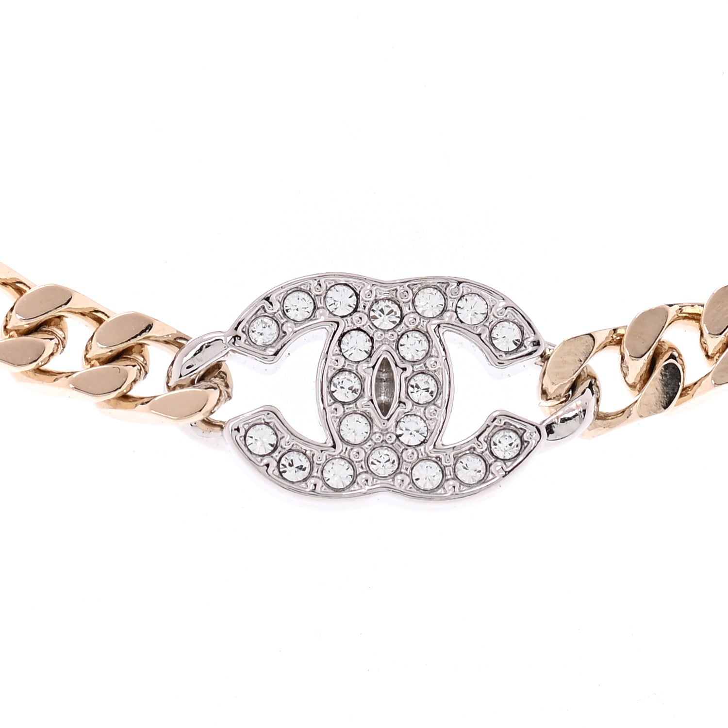 Chanel Crystal Chain CC Choker Gold Silver 4 of 6